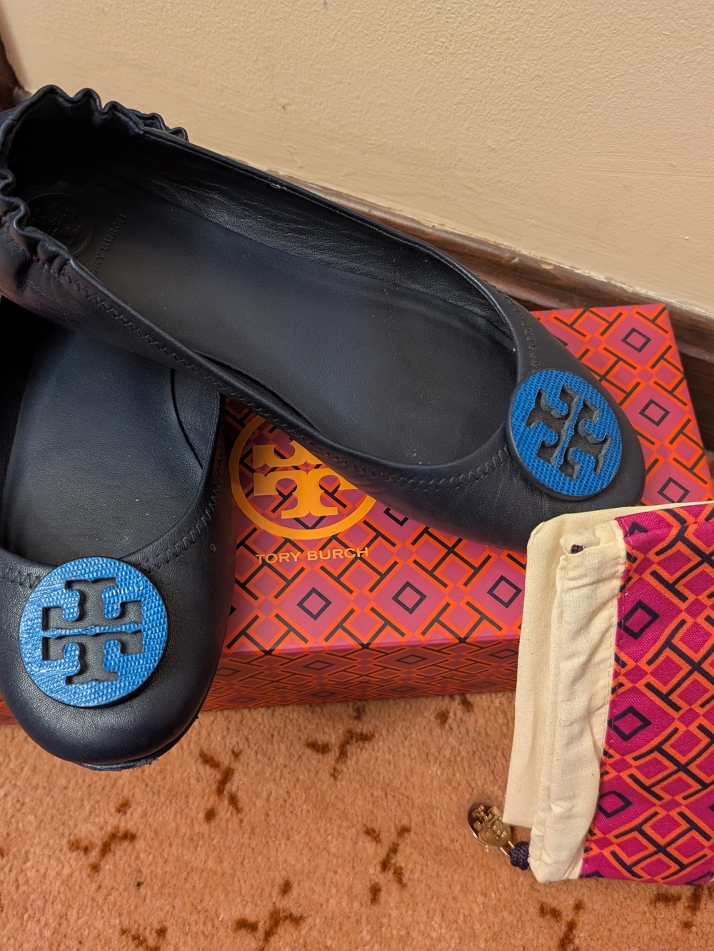 Tory Burch Minnie Travel Ballet Flats In Navy